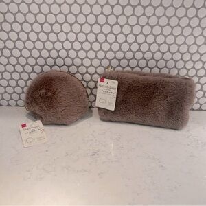 Daiso Faux Fur Pouch Set of 2 - Taupe